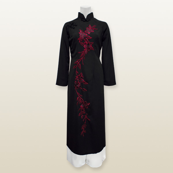 花刺繍アオザイ※上着のみ XLサイズ 13号 ブラック