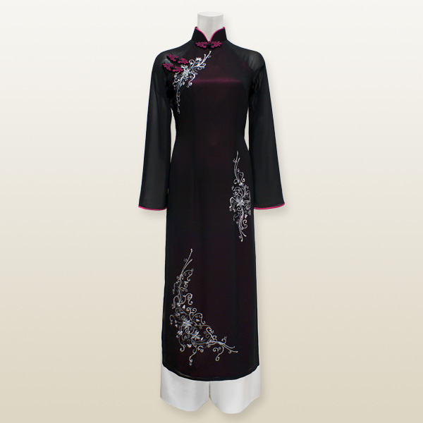 ラメ付オリエンタルアオザイ※上着のみ Mサイズ 9号 マゼンタ×ブラック