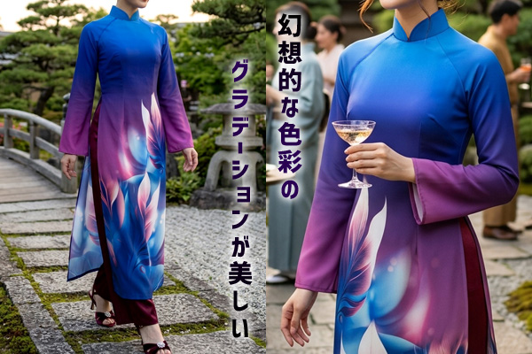 グラデーション羽根柄アオザイ
